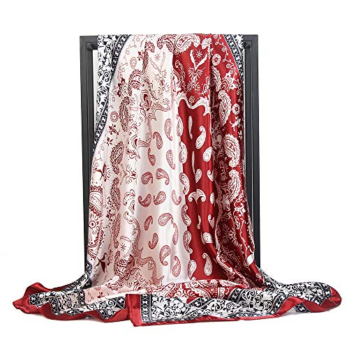 YOUR SMILE Silk Like Head Scarf Top For Women's Fashion Pattern Large Square Satin Headscarf Wraps3