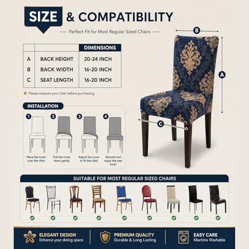 Image of Polycotton Printed Dining Table Cloth with Dining Chair Covers,Slipcovers (6 Seater Table Cover + 6 Chair Cover) (Brown Damask)