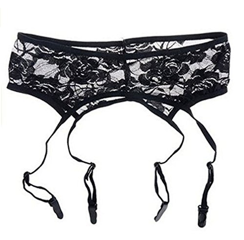 MISMXC Women's 3 Pieces Lace Garter Belt Stockings Sets with Butterfly Panty (Black - 3#) - Thumbnail 2