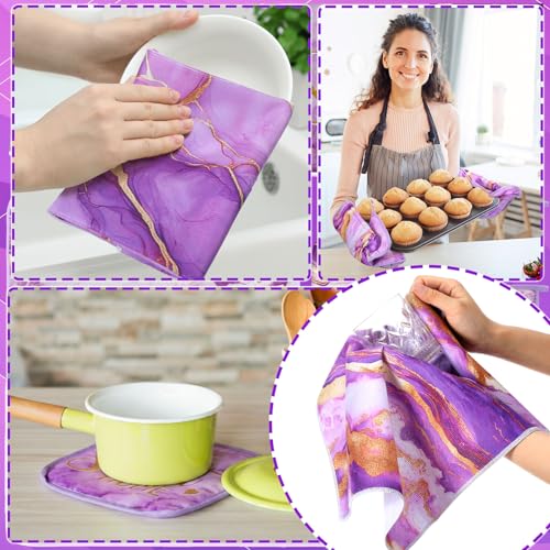 Fourluoo 10 Pcs Marble Farmhouse Kitchen Decor Accessories Set Marble Kitchen Dish Towels Rugs Oven Mitts and Pot Holders Sets for Cooking Baking - Image 7