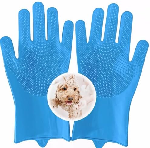Pet Grooming Gloves for Dogs and Cats,Heat Resistant Silicone Glo...