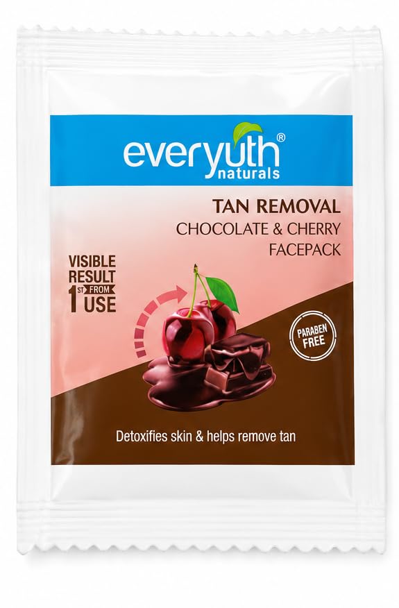 Image of Everyuth Naturals Tan Removal Chocolate & Cherry Face Pack Sachet | De-Tan & Brightening Face Pack | Paraben Free | Suitable for All Skin Types | Visible Results from 1st Use | 9g | Sachet | Pack of 10