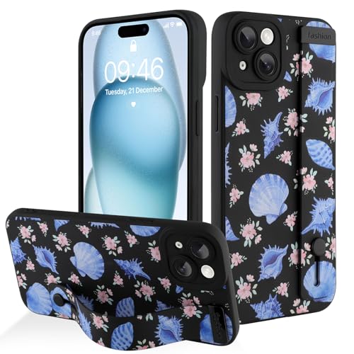 Coque iPhone 15 Plus avec sangle fleurie pour le quotidien des femmes