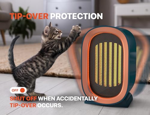 Ceramic Space Heater for Indoor Use, Overheat Protection, Tip-Over Protection, Low Noise Heating, Safe Electric PTC Portable Fan for Office Home Room, Blue Smart Handy Warmer for Bedroom Desktop - Image 5