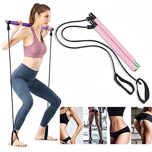 KISSOURBABY Yoga Exercise Resistance Band Pilates Stick Kit Portable Bodybuilding Pilates Stick (Pink)
