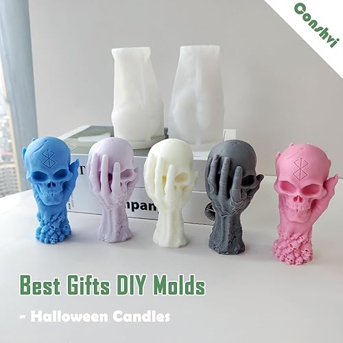 Miniatura 6 de Moldes de vela de calavera de Halloween, moldes de silicona de calavera de 5 pulgadas para hacer velas, moldes de resina para fundición de epoxi,