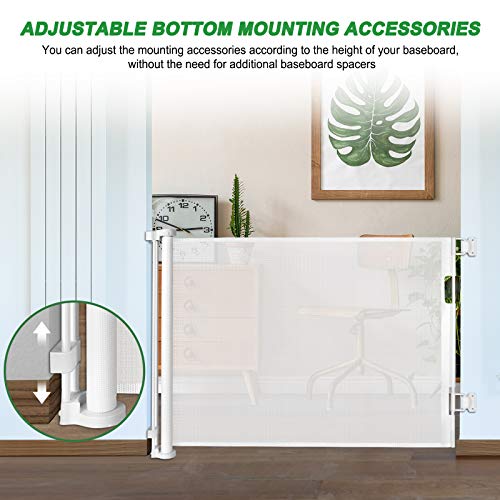Retractable Baby Gate 60\" Indoor Mesh Safety Dog Gate for Stairs Outdoor Pet Gate