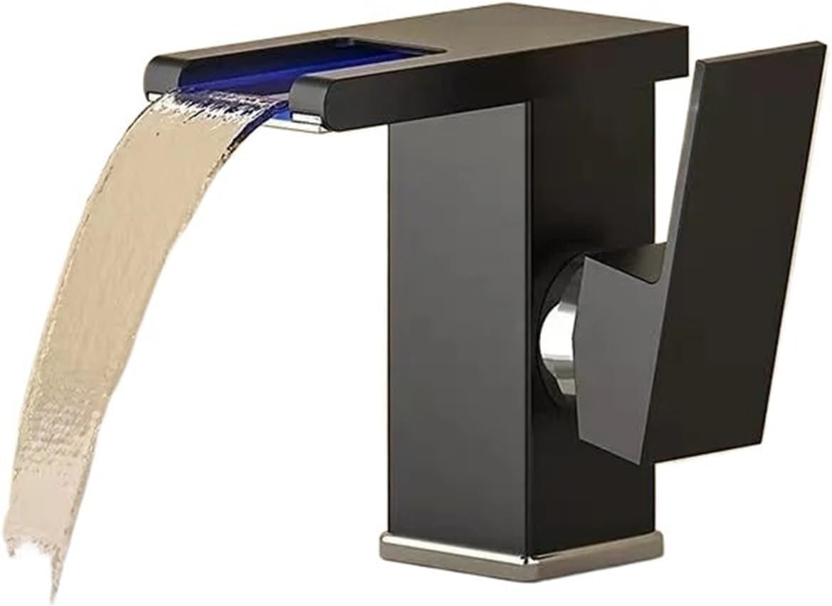 Robinet cascade de salle de bain noir mitigeur de vasque à poser avec LED