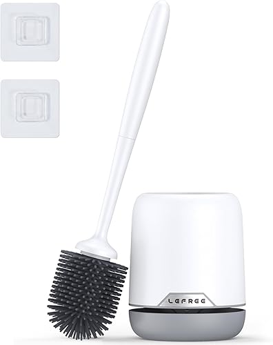 Lefree Juego de escobilla de inodoro, escobilla de inodoro y soporte, escobilla de silicona con soporte ventilado, juego de escobillas de inodoro