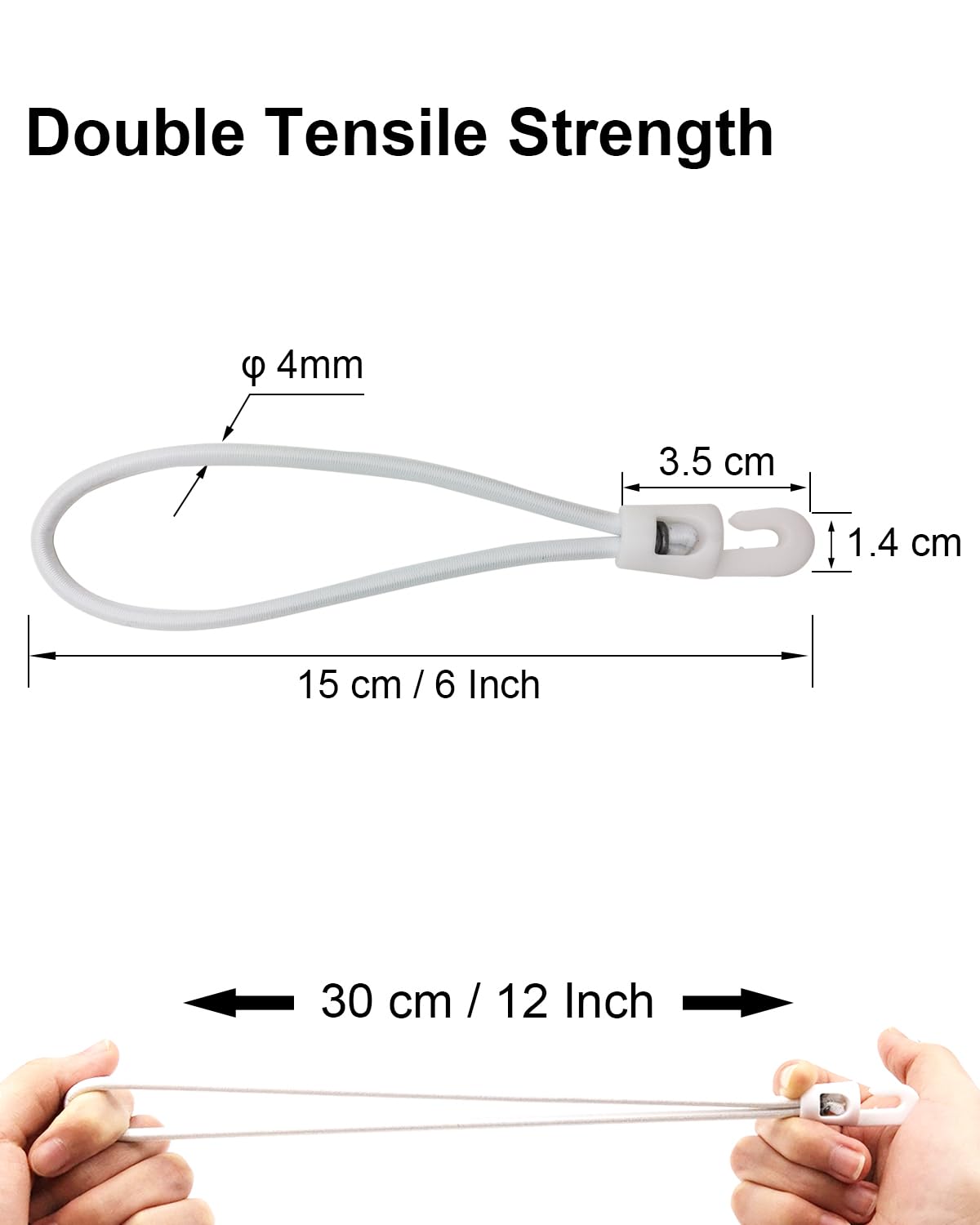 WMZOBH Bungee Cords with Hooks 100 Pcs - 6 Inch Elastic Bungee Ropes with Hooks - Short Tarpaulin Hooks - Small Bungee Rope (White) - Image 3