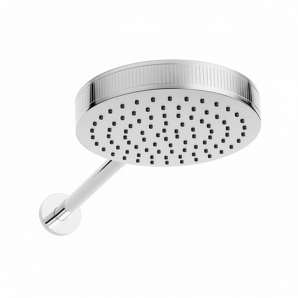 Milano Lune 250mm Round Fixed Rainfall Shower Head Wall Mounted Arm - Chrome