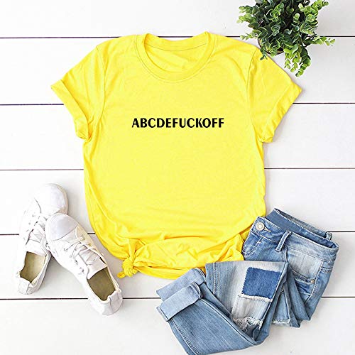 Domary Camiseta feminina de algodão de verão camisetas engraçadas ABCDEFUCKOFF Carta estampada O pes