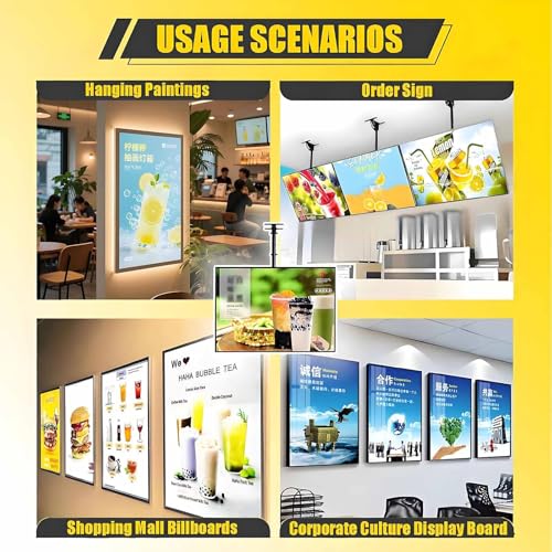 LED-beleuchtete, wandmontierte Speisekarte für Restaurants, 0-90° drehbare Halterung, vertikale und horizontale Montage möglich, ausziehbar von 50-100 cm, ideal für Cafés und Restaurants.