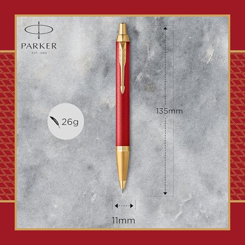 Image of Parker IM Ballpoint Pen | Red Premium Lacquer with Gold Trim | Medium Tip with Blue Refill | Gift Box