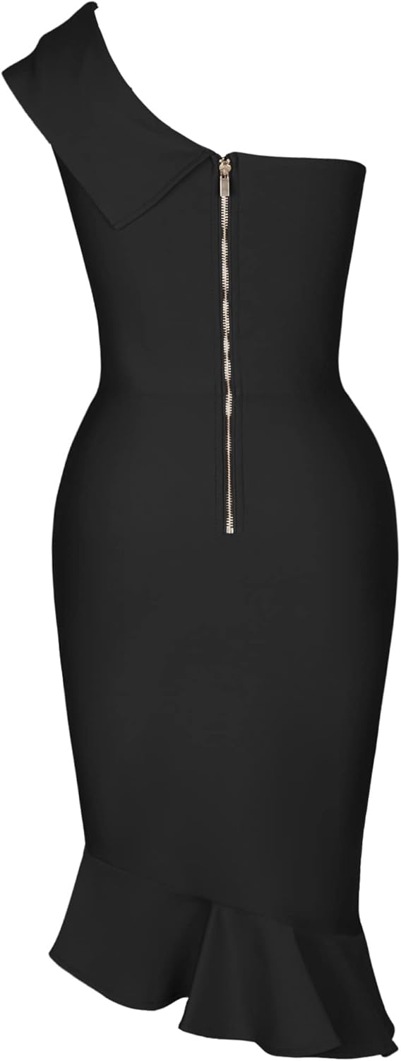 Maketina Womens Sexy One Shoulder Bodycon Bandage Dress Mermaid Cocktail Midi Dresses Trendy 2025 - Image 5