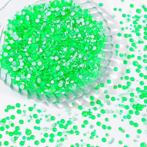 Image of Neon Green Flatback Rhinestones, Glass Rhinestones for Nail Art and Craft, Glue Fix, Loose Crystal Gemstones(Neon Green, SS10, 1440pcs, 2.7-2.8mm)