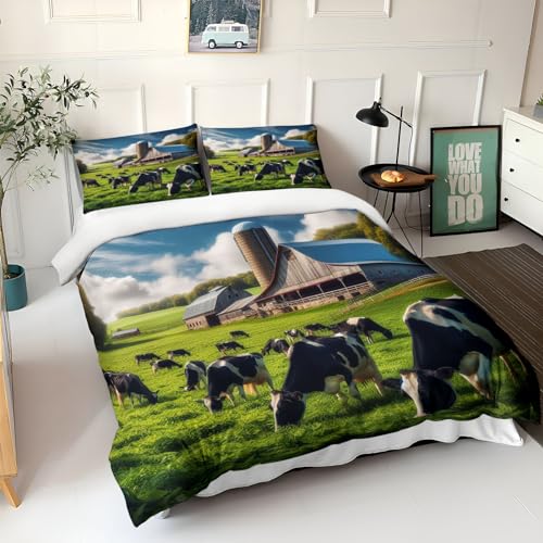 Parure de lit 3D vache 220x240 cm en microfibre avec fermeture éclair