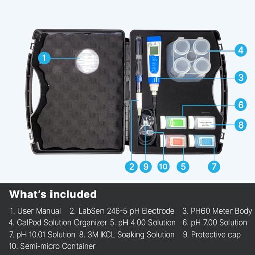 Image of Apera Instruments PH60-MS Handheld pH Meter Tester Kit with LabSen 246-5 ATC Semi-Micro pH Electrode for Lab-Grade pH Measurement in Small Volume or Test Tubes