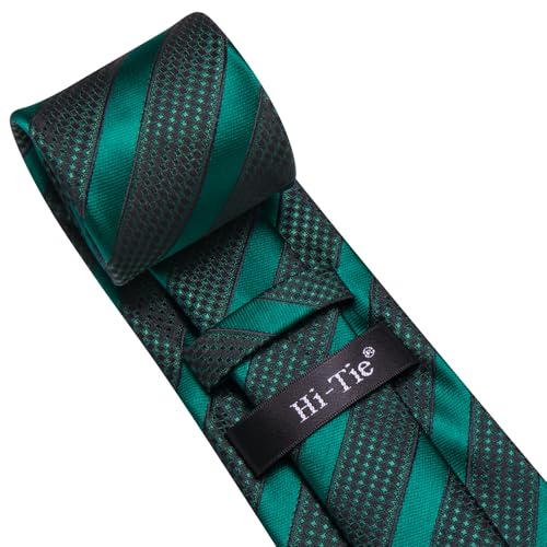 Image of Hi-Tie Silk Ties for Men Plaid Paisley Striped Necktie Pocket Square Cufflinks Set Formal Business