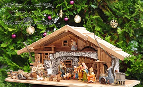 ÖLBAUM-Krippe K100-MF-SKR-T2LF3 1 m große Weihnachtskrippe, mit GRANITBRUNNEN Wassergrand +...