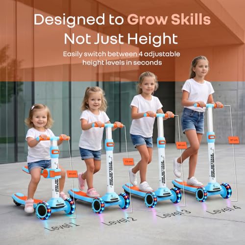 Image of R for Rabbit Road Runner Stellar Duo 2-in-1 Kids Kick Scooter with Foldable & Detachable Ride-On Seat, 4-Level Adjustable Height, LED PU Wheels for Boys & Girls 3+ Years, Up to 75 kg (Blue Orange)