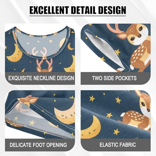 ALAZA Deer Moon Star Blue Pajamas Set Short Sleeve Cotton Sleepwear Summer Pjs 2 Piece 5-14Y4