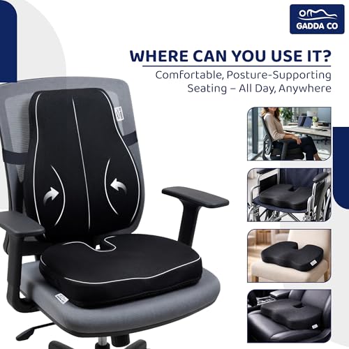 Image of GADDA CO Back Support for Chair & Coccyx Seat Cushion Combo for Tailbone Pain Relief | Memory Foam Sitting Cushion for Office Chair, Car & Home | Relief from Back, Sciatica & Hip Pain (Mesh Black)