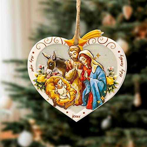 Christmas Ornaments Xmas Tree Hanging Heart Shaped Holy Family Christian Ornament Angel Resin Statue,Christmas Figurine Decorations (1Pcs) #TOP12