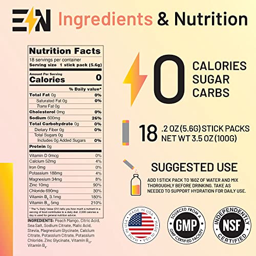 En Engineered Nutrition Electrolytes Powder Packets Single-Serving Hydration Drink Mix Sticks, Keto, Non-Gmo, No Sugar, Vegan, Soy-Free, Dairy-Free & Gluten-Free (Peach Mango, 18 Count (Pack Of 1)) #TOP6