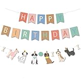 Dog Theme Happy Birthday Banner with Cute Dog Banner, Bday Party Pennant Decor, Dog Party Decorations First Birthday Party Supplies Puppy Birthday Banner