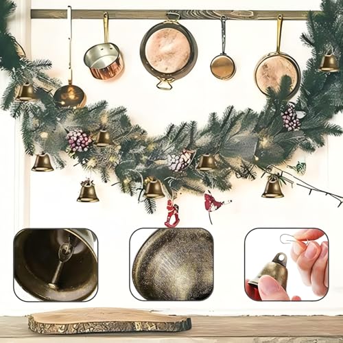 CeroDimo 20 PCS Small Brass Jingle Bells with Spring Clips for Crafts, Vintage Bronze Mini Bells with Spring Hooks, Tiny Bells for Dog Collars, Christmas Tree, Wedding, DIY Decoration
