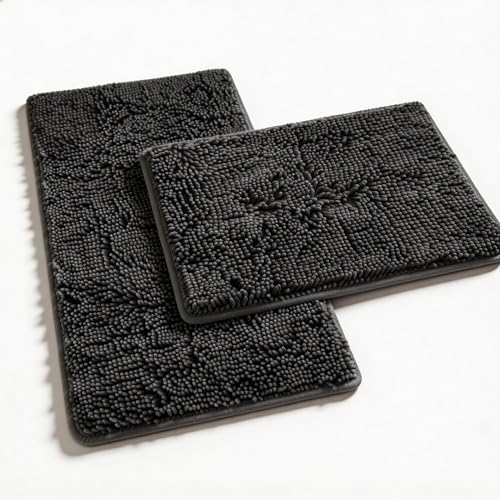 Bathroom Rugs Sets 2 Piece Thicken Chenille Bath Mats Set, Extra Soft and Absorbent Shaggy Rugs, Easy Wash and Dry, Perfect Plush Carpet Mats for Tub,
