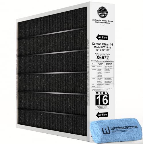 Lennox X6672 16x25x5 Furnace Filter Lennox Healthy Climate Carbon Clean Merv 16 Home Air filter for HVAC system with Wholesalehome Cleaning Cloth