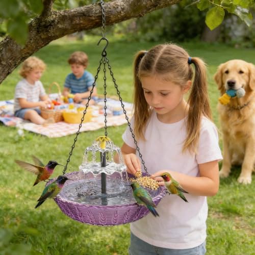 Baño solar para pájaros en terrazas y balcones con fuente decorativa 3