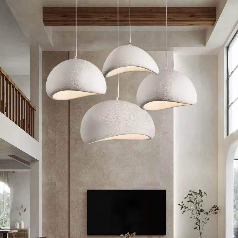 Image of Modern Dome Pendant Light, White Semi-Sphere White Resin Hanging Lamp, Home Deco Living Room Ceiling Light Fixture, 40cm (Narrow-Dome)