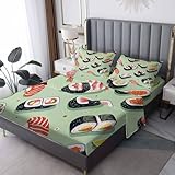 zcsm Japanese Sheets Twin XL Sheet Sets - Japan Sushi Bed Sheets, Soft Microfiber & Deep Pocket & Wrinkle Free Patterned Bedding Sheets & Pillowcases, 1 Fitted Sheet, 1 Flat Sheet, 1 Pillow Case