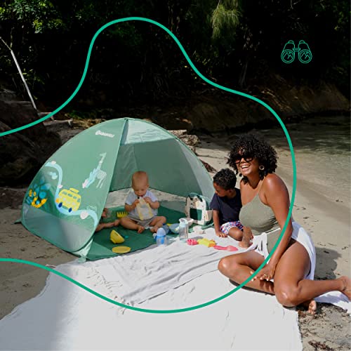 Badabulle Strandmuschel Safari mit UV-Schutz 50+, Strandzelt mit Pop-Up-System, 125 x 100 x 85 cm