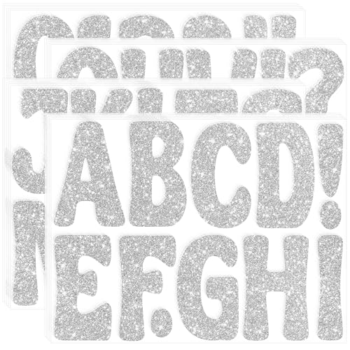 Image of Bulletin Board Letters 215 PCS Glitter Letter Stickers Large 4 Inch, Silver