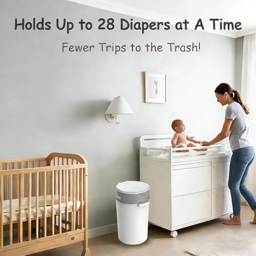 Bellababy Diaper Pail, Baby Diaper Bin with Double Odor Locking for Nursery, Compact Design, Includes 2 Refills (270 inches/pc), Grey