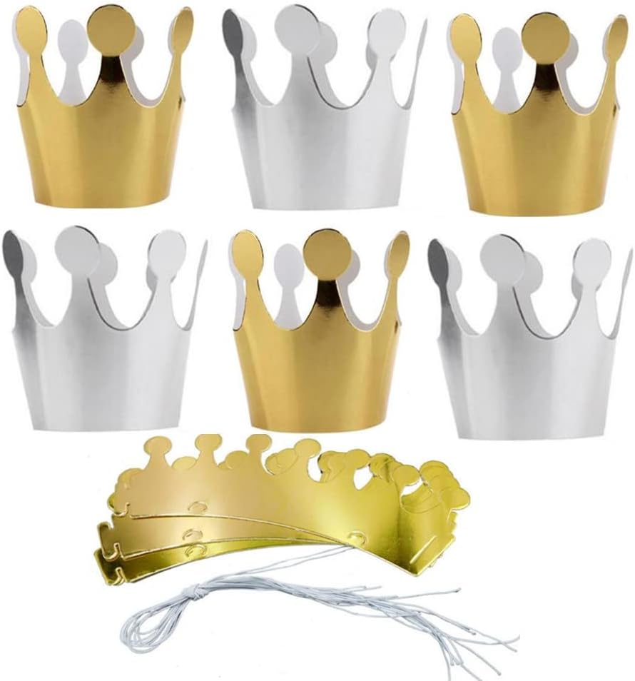 Jilukibo Silver Gold Princess Paper Birthday Crowns Hat Golden King Paper Crown for Birthday Party Celebration Baby Shower Photo Props (20 Pack)