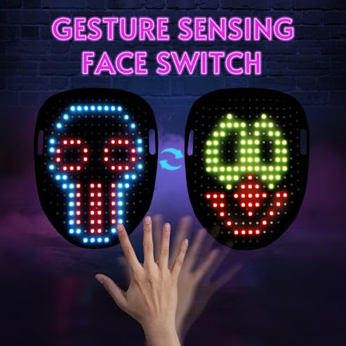 Led Mask Halloween Costume Mask with Gesture Sensing, Kids Toys Gifts | Face Transforming Light up Mask, 50 Patterns, Rechargeable, Cool Gifts for Halloween Christmas Birthday Cosplay Party - image 4