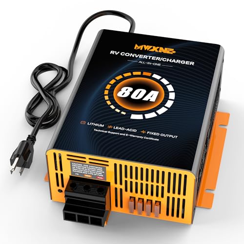 MWXNE 80�A���y�A RV�d���R���o�[�^�[ 120V AC~12V DC�o�b�e���[�[�d�� �}���`�X�}�[�g�[�d���[�h�t�� 13V~16.5V ���߉\�ȏo�� RV�R���o�[�^�[ ���`�E���Ɖ��~�d�r�ɑΉ�