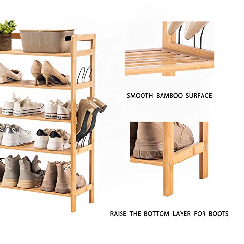 Youdenova Bamboo Shoe Rack,5 Tier Wooden Shoe Shelf Storage Organizer,Perfect For Entryway,Hallway,Closet Or Living Room (Natural Bamboo) #TOP5