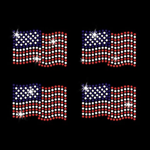 Set of 4 Mini Waving American Flags Patriotic Iron On Rhinestone Crystal T-Shirt Transfer for Women Girls by JCS Rhinestones Cover