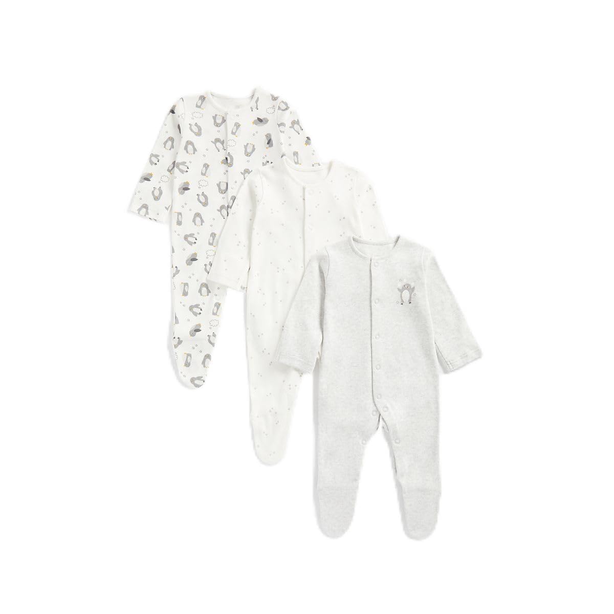 MothercareUnisex Baby Playful Penguins Sleepsuits - 3 Pack