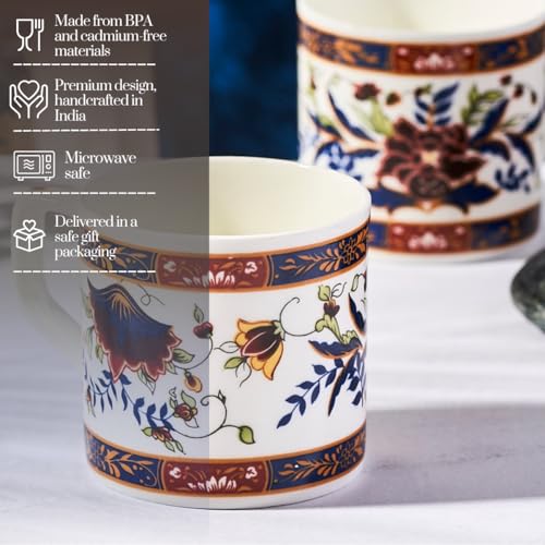 Image of GOLDEN QUEEN'S Handcrafted Floral Tea Cups - Set of 6 | Perfect for Daily Use, Elevate Your Tea and Coffee Experience - Floral Bouquet
