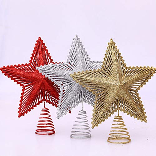 Topo de árvore de Natal Valicclud com glitter para decoração de árvore de Natal para casa - Vermelho