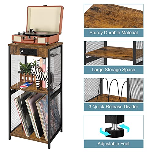 Record Player Stand With Vinyl Storage, Record Storage Cabinet With Power Outlet, Record Player Table Holds Up To 170 Albums, Turntable Stand For Living Room Bedroom, Rustic Brown #TOP3