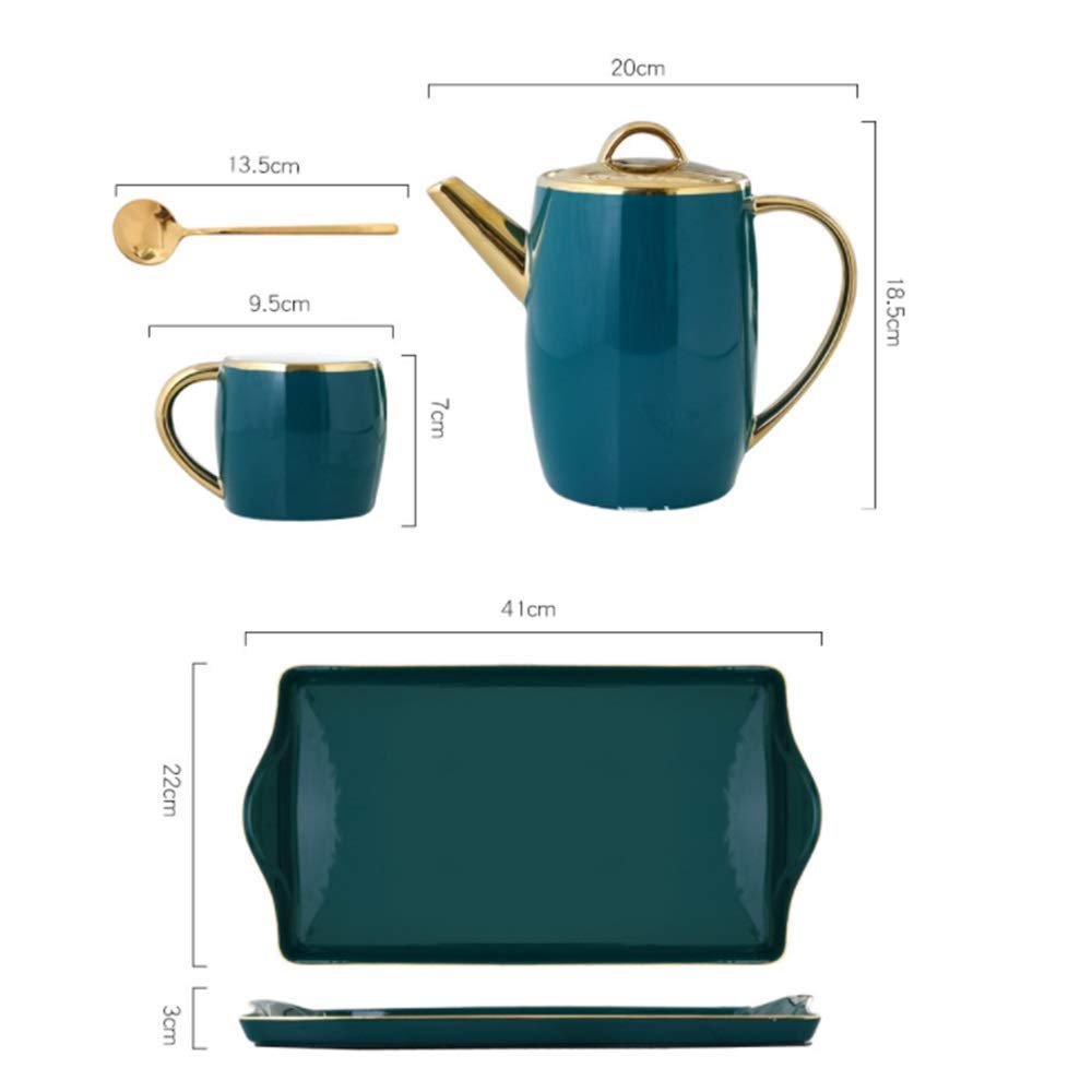 XINGYU Zestawy do herbaty kreatywne luksusowe złote wykończenie 6 szt. filiżanka do herbaty i łyżka z czajnikiem ceramiczna taca zestaw ceramicznych filiżanek do herbaty do domu i biura kawa herbata przyjęcie do domu