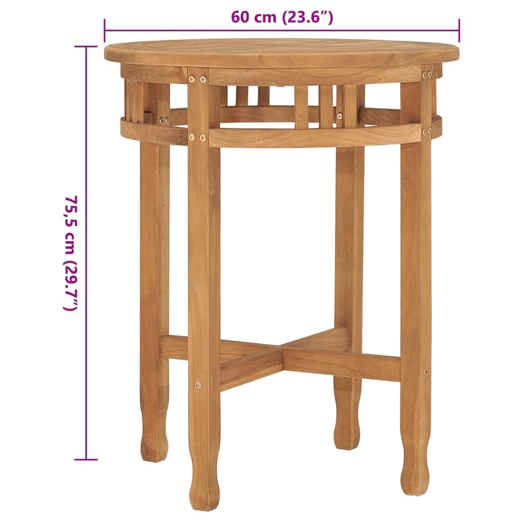 Stolik bistro z litego drewna tekowego, Ø 60 x 60 cm, okrągły stół drewniany z lakierem na bazie wody, odporny na warunki atmosferyczne, nie zajmuje dużo miejsca, do ogrodu, na taras, do
